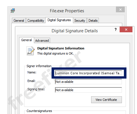 Screenshot of the Luminon Core Incorporated (Samoa) Taiwan Branch certificate